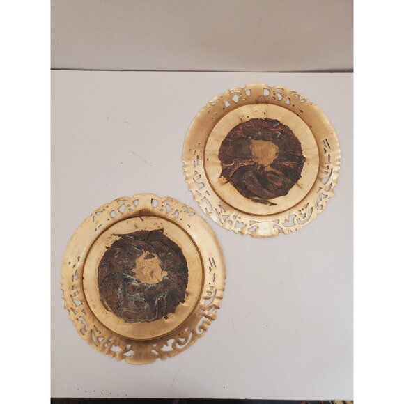 Chinese Brass Display Plate ~ Character for Longevity Shou -FU- Vintage pair - Picture 4 of 10